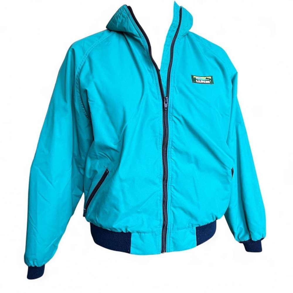 LL Bean Women's Vintage 80s Teal Three Seasons Jacket Navy Blue Fleece Lining